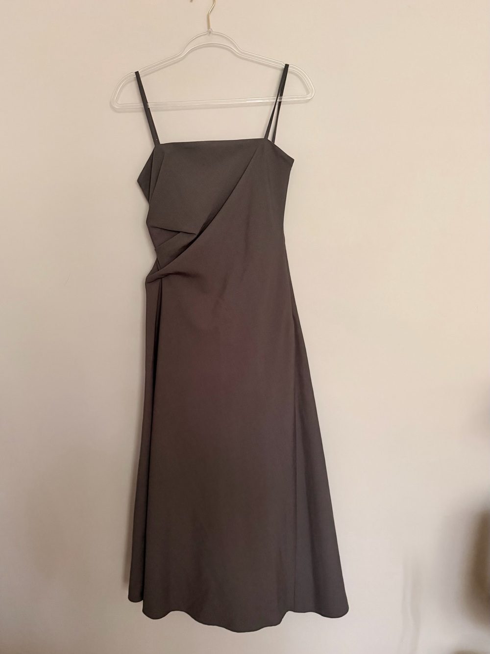 Sleek Grey Midi Dress with Draped Detail